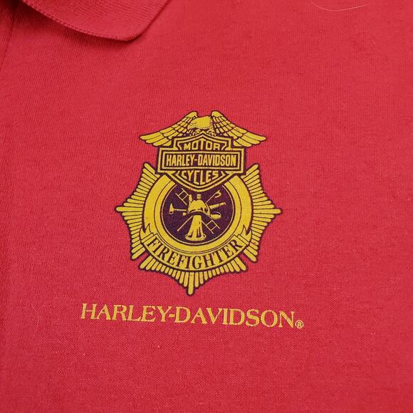 Vintage 90's Harley Davidson Red Firefighter Polo Plain Men's Shirt 2X Collared - Picture 2 of 9